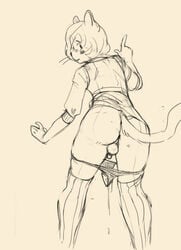 ass backsack balls bottomless clothed clothing dripping feline feline flaccid girly hair half-dressed hi_res legwear looking_back male mammal noctovision panties penis pointing shirt sketch socks solo sweater underwear underwear_down