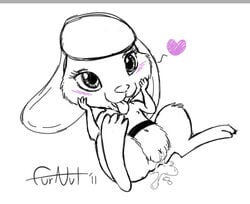 beret female furnut hat hop_(film) illumination_entertainment lagomorph lying mammal monochrome on_back pink_beret_(character) pussy rabbit rough_sketch simple_background solo white_background