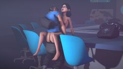 1boy 1girls 3d ass barefoot breasts dark-skinned_female dark_skin female glasses human male miss_pauling naked nude on_table scout_(team_fortress_2) source_filmmaker straight team_fortress team_fortress_2