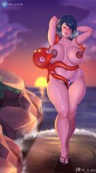 background beach blue_eyes blue_hair breastfeeding breasts lana's_mother_(pokemon) m_jr_art milf milk mommy mommy_kink mother octillery octopus pokémon_(species) pokemon pokemon_sm pubic_hair pubic_hair_neat sandals sunset surprise surprised surprised_expression tentacle tentacle_sex