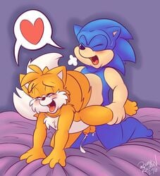 anal anthro bed blue_fur breath canine closed_eyes cum duo fluffy_tail fox from_behind fur gay heart hedgehog hi_res interspecies male male/male male_only mammal multicolored_fur nude on_bed orange_fur roarey_raccoon sex sonic_(series) sonic_the_hedgehog tails tan_fur two_tone_fur white_fur yaoi