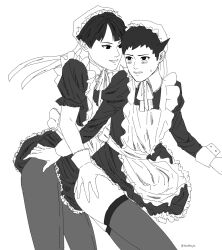 2boys dai_gyakuten_saiban kazuma_asogi maid male male/male male_only ryunosuke_naruhodo stockings the_great_ace_attorney tights