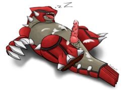 1boy claws cum dranton_mason groudon legendary_pokemon male male_only mammal nintendo open_mouth penis pokemon scalie sleeping solo spikes teeth video_games