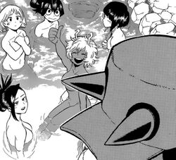 1boy 5girls convenient_censoring female horikoshi_kouhei hot_spring izumi_kouta kohei_horikoshi kota_izumi kyoka_jiro mina_ashido momo_yaoyorozu monochrome my_hero_academia nude ochako_uraraka official_art straight_hair tagme tooru_hagakure tooru_hagakure_(invisible) tsuyu_asui