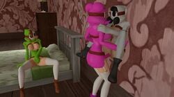 3d 3d_animation 3girls animated black_hair breasts brown_hair devydooda exposed_breasts female female_only garter_belt gif green indoors light-skinned_female light_skin mario_(series) masturbation multiple_girls nintendo pink purple_hair rubbing rubbing_pussy rule_63 sex shy_gal strap-on tagme thighhighs trio