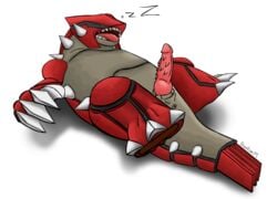 1boy claws dranton_mason groudon legendary_pokemon male male_only mammal nintendo open_mouth penis pokemon scalie sleeping solo spikes teeth video_games