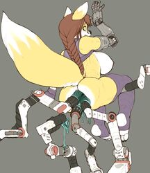 anal anus breasts cyborg double_anal female furry gaping_anus large_insertion leggings robotjoe thigh_highs triple_anal