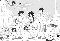 after_battle alien_planet battle beak black_and_white black_hair blood defeated dragon_ball dragon_ball_z female hanasia lineart monochrome multiple_boys multiple_girls nude outdoors outside penis pubes pubic_hair public_nudity saiyan salagir small_penis wounded