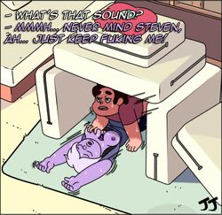 amethyst_(steven_universe) cartoon_network female gem_(species) grab jonnyjonnino male missionary sex smooth_skin steven's_lion_(steven_universe) steven_quartz_universe steven_universe vaginal_penetration young