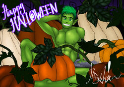 beast_boy dc halloween kyuuchan male male_only nude penis pumpkin solo solo_male teen_titans