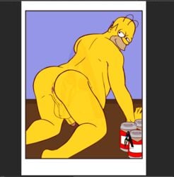 all_fours backsack balding balls bara beer_can daddy fat_man flaccid foreskin glans homer_simpson inviting_to_sex looking_at_viewer looking_back male male_only nude partially_retracted_foreskin penart perineum presenting_ass smile solo the_simpsons uncut