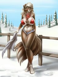 2015 bra champagne cold dawn_(jeremy_bernal) female furry furry_only jeremy_bernal sexyfur shirtless snow solo winter