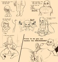 anthro areola ass big_breasts black_sclera blush breasts caprine cleavage clitoris clothing comic duo english_text female female_on_top femdom frisk frisky_(under(her)tail) goat human large_breasts larger_female male mammal nipples nude puffy_nipples pussy pussy_juice size_difference smaller_male straddle straight text thewill toriel tutori_(under(her)tail) under(her)tail undertale undertale_fanfiction undressing