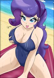 1girls ahe_gao beach beach_blanket blush breast_fondling breast_grab breast_squeeze breasts cleavage cogbrony eyelashes eyeliner eyeshadow female female_only friendship_is_magic human humanized large_breasts my_little_pony nipple_bulge ocean one-piece_swimsuit rarity_(mlp) self_grope solo straight_hair sweat swimsuit tongue tongue_out very_long_hair voluptuous wet