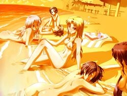 6+girls 6girls aisha_scarlet_yang anri_anriette ass beach blonde_hair breasts brown_hair fan_soyoung female female_only food fruit helena_burliuka iliza_lancaster koume_keito long_hair lying multiple_boys multiple_girls nipples nude nudist on_stomach orange pink_hair red_eyes sapfism_no_gensou short_hair sitting sunbathing water yellow