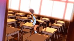 animated blue_hair classroom crotch_rub erogos love_fetish masturbation miniskirt sasamiya_kaoru school_uniform serafuku short_hair skirt table_humping voyeurism