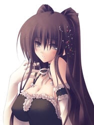 1girls arm_garter bow breasts brown_eyes brown_hair choker cleavage clothing cosplay elbow_gloves female frills genshiken gloves kore_ga_watashi_no_goshujin-sama kousaka_tamaki kousaka_tamaki_(cosplay) large_breasts long_hair maid mole mole_under_eye mole_under_mouth oono_kanako solo to_heart_(series) to_heart_2 zinno