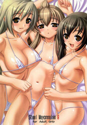 bb bikini blush breasts flat_chest highres large_breasts micro_bikini minami-ke nipples small_breasts swimsuit