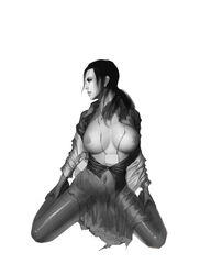 artist_request breasts breasts_exposed breasts_out female female_only highres human large_breasts metal_gear metal_gear_solid metal_gear_solid_4 naomi_hunter navel ponytail solo thighhighs tied_hair topless