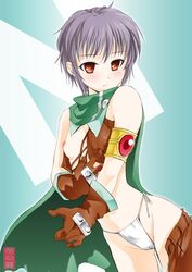 brown_eyes cape flat_chest gloves maira_gen nagato_yuki open_clothes open_shirt panties shirt short_hair silver_hair suzumiya_haruhi_no_tomadoi suzumiya_haruhi_no_yuuutsu topless underwear undressing