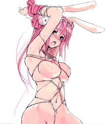 1girls animal_ears armpits bondage breasts bunny_ear bunny_ears di_gi_charat dice female human large_breasts light-skinned_female light_skin long_hair nipples nude pink_hair refeia sketch twintails usada_hikaru