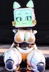 big bikini breasts catgirl computer ear eyes face feline female girl green head hips nipples plug pussy robot screen screen_face solo_female tail thick thighs tv wide