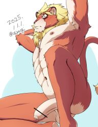 2025 abs anthro arm_tuft ass balls blonde_hair blonde_mane blush chirasgi cygames dated elbow_tuft felid foreskin fur fur_tuft genitals hair hi_res humanoid_genitalia humanoid_penis lion magnos_(world_flipper) male mammal mane mane_hair navel nipples nude orange_body orange_fur pantherine pecs penis tuft uncircumcised unretracted_foreskin world_flipper