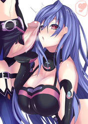 2girls absurdres blue_hair blush breasts cleavage elbow_gloves erection futa_with_female futanari gloves handjob highres huge_cock ill ill_(0022) intersex iris_heart long_hair navel neptunia_(series) noire open_mouth penis penis_awe plutia precum purple_hair red_eyes symbol-shaped_pupils very_long_hair