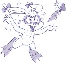 1girls anthro babs_bunny breasts bubble carrot cub erect_nipples female fishing flat_chested food furry lagomorph lonbluewolf mammal monochrome nipples nude parody pussy rabbit smile solo swimming_fins swimming_goggles tiny_toon_adventures uncensored underwater vegetable warner_brothers water