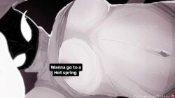 1girl breasts bug bug_girl covered_nipples covering_nipples dialogue hollow_knight hollow_knight:_silksong hollow_knight_(franchise) lace_(hollow_knight) lace_(hollow_knight:_silksong) partially_clothed sending_nudes solo solo_female team_cherry white_body