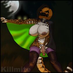 1:1 2025 5_fingers anthro balls big_balls big_breasts biped black_border border breasts brown_hair cape circumcised clothed clothing colored costume detailed_background digital_drawing_(artwork) digital_media_(artwork) erection felid feline fingerless_(marking) fingers flashing for_a_head full_moon fur futanari genitals glans green_eyes hair halloween halloween_costume holding_penis holidays humanoid_genitalia humanoid_hands humanoid_penis intersex jaguar jaguar_spots killmite leggings legwear lexa_maxwell_(killmite) looking_at_viewer mammal markings moon mostly_nude multicolored_body multicolored_fur night nipples no_underwear object_head orange_body orange_fur outside pantherine penis pink_glans pink_nipples pinup pose pumpkin_basket pumpkin_head saggy_balls shaded short_hair sidecut solo spots spotted_body spotted_fur straight_hair tail thick_thighs translucent translucent_clothing translucent_legwear watermark
