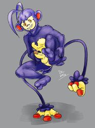 ambipom anthro anthrofied anus balls barefoot color erection front_view grin holding_ass holding_penis humanoid_penis lifted looking_at_viewer male male_only mammal nintendo nokemy nude penis perineum pokemon precum primate signature video_games