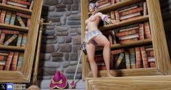 1girls 3d anal anal_insertion belly belly_button big_breasts big_thighs book bookshelf breasts buttplug exhibitionism feet hat ncast3d necklace nipples no_bra no_panties pussy shaved_pussy skirt toy white_hair white_skin women world_of_warcraft wristband