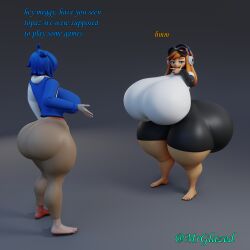 big_ass big_breasts hourglass_figure huge_ass huge_breasts meggy_spletzer mrglazed oblivious smg4 smug smug_smile tari_(smg4) thick_thighs thinking topaz_(greentopaz213)
