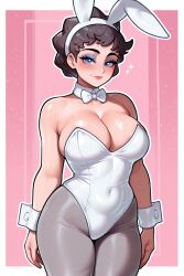 ai_generated black_hair blue_eyes bubble_butt bunnysuit diantha_(pokemon) female looking_at_viewer pokemon pov self_insert self_upload