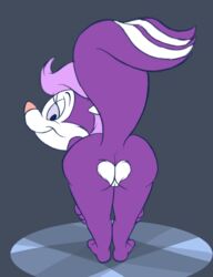 ass bent_over female fifi_la_fume grin heart_shape heart_shaped_fur ladysomnambule looking_at_viewer looney_tunes mammal purple_fur pussy skunk smile stripes tiny_toon_adventures warner_brothers