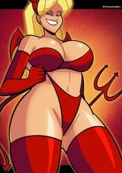 1girls 2025 artist_name ass atomickingboo big_ass big_breasts bikini blonde-haired_female blonde_female blonde_hair blonde_hair_female breasts demon demon_costume demon_girl demon_horns demon_tail demon_wings devil devil_girl devil_horns devil_tail devil_wings english english_text eyeshadow female female_focus female_only gloves halloween halloween_costume holding holding_object holding_pitchfork light-skinned_female light_skin lips lipstick long_gloves mostly_nude mostly_nude_female nude nude_female oc original original_character pink_eyeshadow pink_lips pink_lipstick pitchfork sarah_mcneil sleeve_gloves solo solo_female solo_focus stockings text the_besties_(atomickingboo) thick_thighs thighs