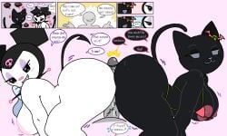 2025 2girls akuro_(hello_kitty) anon arguing assjob big_ass big_breasts big_butt bikini breasts buttjob cassettedream cat_ears cat_tail comic devil_tail dialogue digital_media dream-cassette female hello_kitty_(series) hoshime insult kuromi male mimmy_white penis sanrio smug speech_bubble tagme text thick_thighs