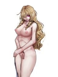 aurelia_(dorei_to_no_seikatsu) blonde_hair breasts dorei_to_no_seikatsu_~teaching_feeling~ drill_hair female hair_over_one_eye long_hair looking_at_viewer ray-k red_eyes solo