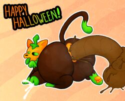 anus ass balls big_anus big_balls big_butt big_penis black_sclera bodily_fluids cum cumshot domestic_cat ejaculation elemental_creature excessive_feces feces feces_pile felid feline felis feral flora_fauna for_a_head foreskin genital_fluids genitals glans green_eyes half-closed_eyes half-erect halloween hi_res holidays huge_anus huge_balls huge_cock humanoid_genitalia humanoid_penis hyper hyper_feces hyper_genitalia hyper_penis hyper_scat looking_at_viewer looking_back lying male mammal musk musk_cloud musky_butt narrowed_eyes object_head on_front pattern_background paw_pose pawpads paws penis pincoosh plant pose presenting presenting_hindquarters puffy_anus pumkat pumpkin_head quadruped rear_view scat scatplay shitting simple_background solo tail tongue tongue_out uncircumcised