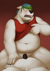 2016 anal anal_sex balls bear belly blush cum fur kronebear kronexfire male mammal nipples nude open_mouth overweight penetration penis simple_background slightly_chubby teeth tongue yaoi