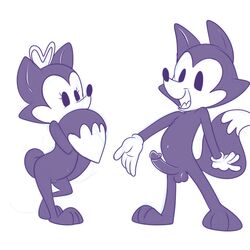 balls black_fur canine clothing duo erection female fox fox_tail foxy foxy_(warner_brothers) fur gloves lonbluewolf male mammal merrie_melodies monochrome penis pussy roxy roxy_(warner_brothers) simple_background sketch smile tail_hug tiny_toon_adventures warner_brothers