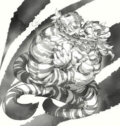 2025 absurd_res anthro anthro_on_anthro arknights chibavu1401 crossover dislyte eyebrows felid fur gay hi_res hypergryph jin_qiu_(dislyte) lilith_games male male/male mammal markings mountain_(arknights) muscular muscular_anthro muscular_male nude pantherine signature striped_body striped_fur striped_markings striped_tail stripes studio_montagne tail tail_markings thick_eyebrows tiger yaoi