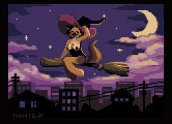 animal_genitalia animal_pussy animal_vulva animated anthro black_corset bottomless bouncing_breasts breasts broom broom_riding brown_body brown_fur brown_hair building canid canine canine_genitalia canine_pussy canine_vulva canis cleaning_tool closed_eyes clothed clothing cloud crescent_moon detailed_background digital_media_(artwork) domestic_dog female flying frame_by_frame fur furry genitals german_shepherd gwen_(steam1st) hair halloween hand_on_hat hat headgear headwear herding_dog holidays legwear looking_at_viewer mammal moon nante-p pastoral_dog pixel_(artwork) pixel_animation pointy_ears presenting presenting_pussy presenting_vulva pussy sky solo star stockings vulva witch_costume witch_hat yellow_clothing yellow_legwear yellow_stockings