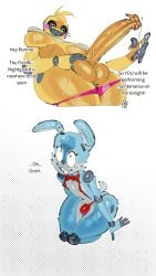 1boy 1futa bib breasts bulge female femboy femboy_toy_bonnie five_nights_at_freddy's five_nights_at_freddy's_2 furry futa_is_bigger futa_on_male futadom futanari imminent_sex intersex large_breasts male penis penis_size_difference robot robot_girl text thong toonguy100 toy_bonnie_(fnaf) toy_chica_(fnaf) toy_chica_(love_taste) twink veins_on_dick veiny_penis