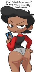 1boy angry annoyed artist_self-insert ass dark_skin femboy gay huge_ass looking_at_viewer solo solo_male vilepluff
