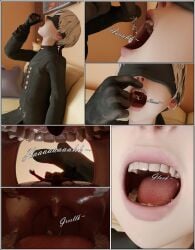 1boy 1girls 3d artist_request blindfold clothing female female_prey femboy giant giant_femboy giant_male kaine_(nier)_(cosplay) light-skinned_female light-skinned_male light_skin male male_pred micro nier nier:_automata oral_vore short_hair shrunk shrunken_female size_difference trap vore white_hair yorha_2b yorha_9s