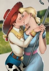 2girls ai_generated big_ass big_breasts big_thighs bo_peep breasts busty chest curvaceous curvy curvy_figure digital_media_(artwork) disney female green_eyes hips hourglass_figure huge_ass huge_breasts huge_thighs jessie_(toy_story) kissing large_ass large_breasts large_thighs light-skinned_female light_skin living_doll living_toy mature mature_female phophopho pixar red_hair slim_waist thick thick_hips thick_legs thick_thighs thighs toy_story voluptuous waist wide_hips yuri