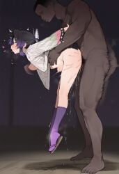 1girl 1girls ahe_gao ahegao bbc belly_bulge belly_expansion black_male blush carrying_partner carrying_person carrying_sex demon_slayer female female_focus hard_sex heavy_breathing kochou_shinobu socks stasis_bbc steamy_breath swaying_breasts