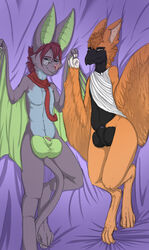 animal_genitalia anthro avian balls bat big_balls bird duo kibby_(character) male malen_krell_(character) mammal nude poulet-7 simple_background wings yaoi